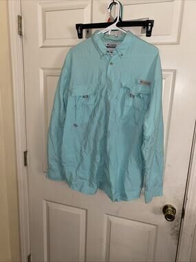 Columbia PFG Omni-Shade Men's L/G Aqua Long Sleeve Button-Front Fishing Shirt